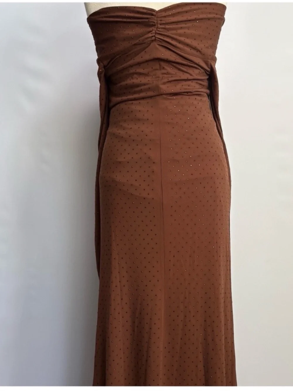 Anthro  Bardot Artura Diamante Fitted Off shoulder Ruched Maxi Dress Event Dates - Picture 10 of 15